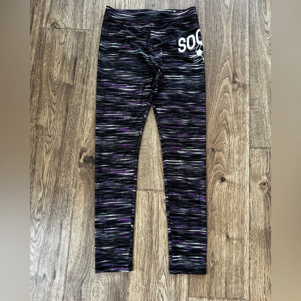 Justice Black and Purple Patterned athletic Leggings Soccer